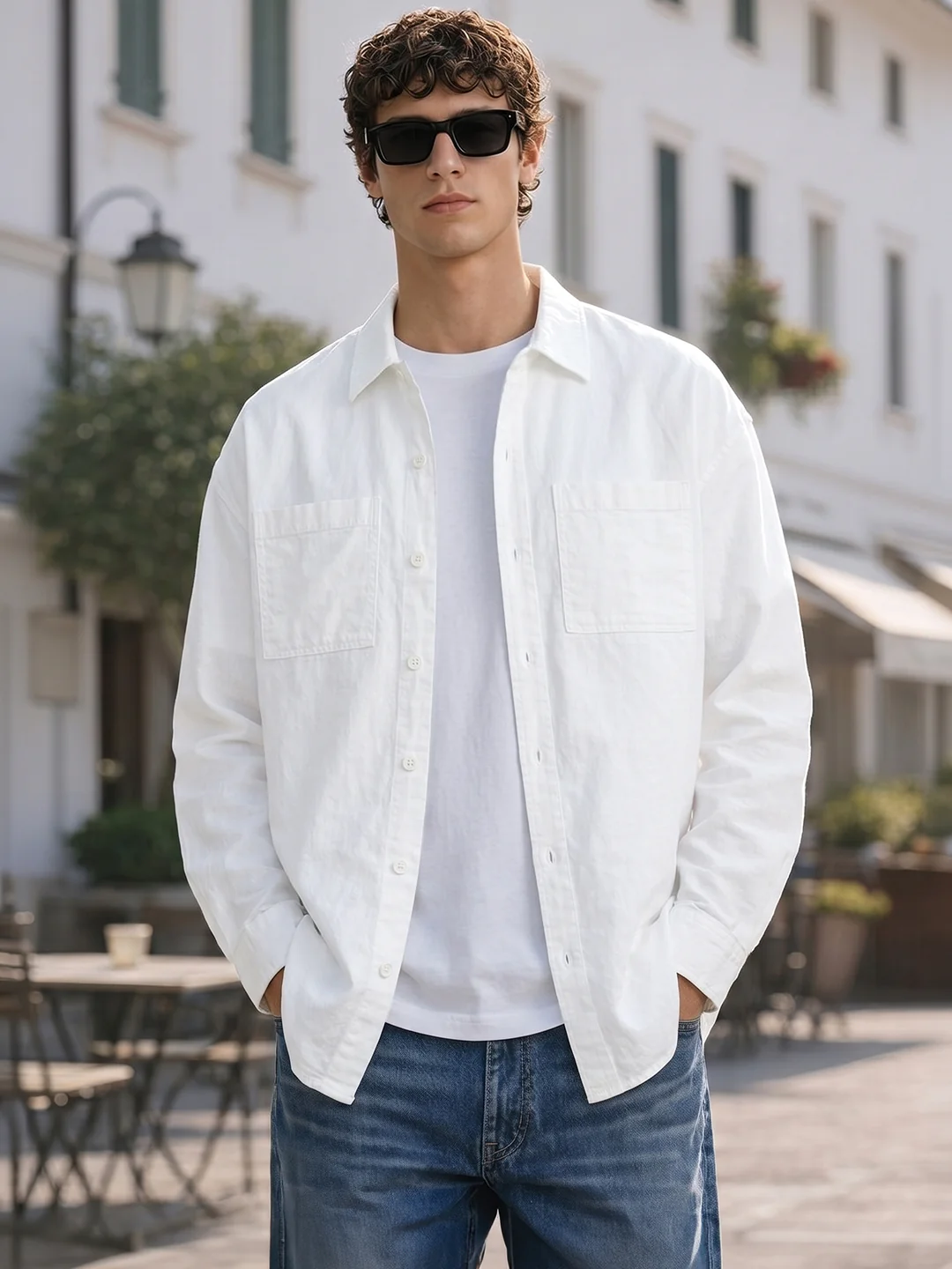 Men's White Regular Fit Solid Casual Shirt