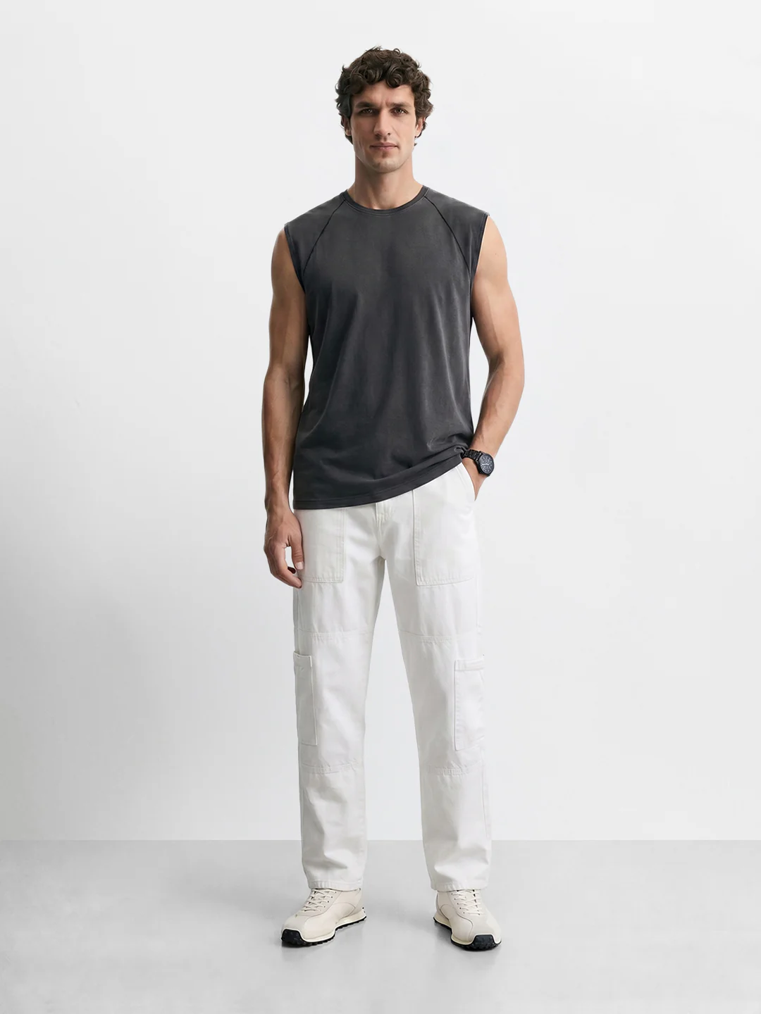 Men's White Regular Tapered Fit Solid Casual Jeans - Image 6
