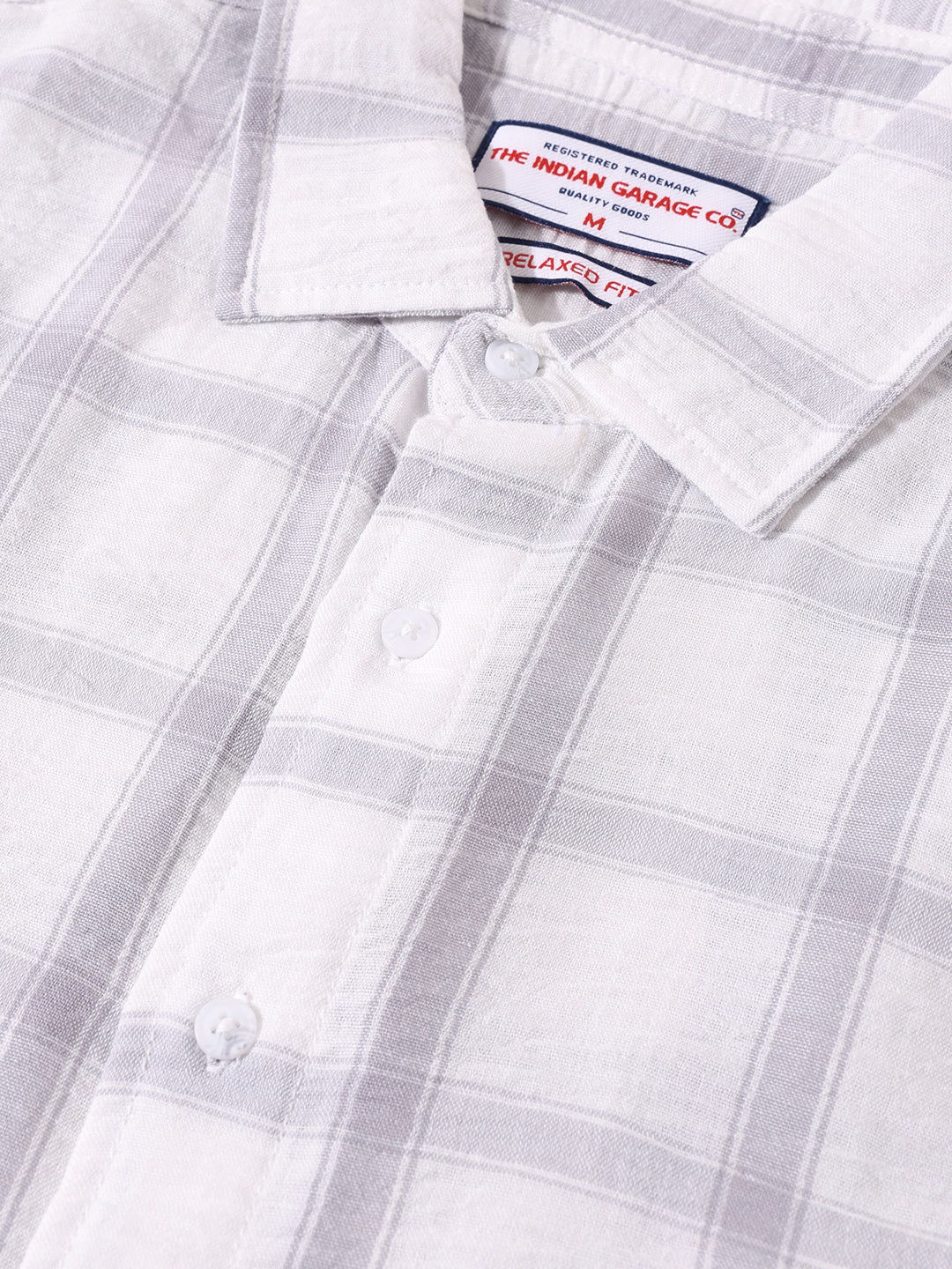 Men's White Relaxed Fit Checked Casual Shirt - Image 3