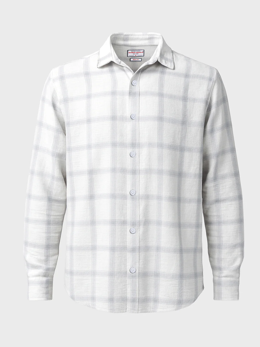 Men's White Relaxed Fit Checked Casual Shirt - Image 4