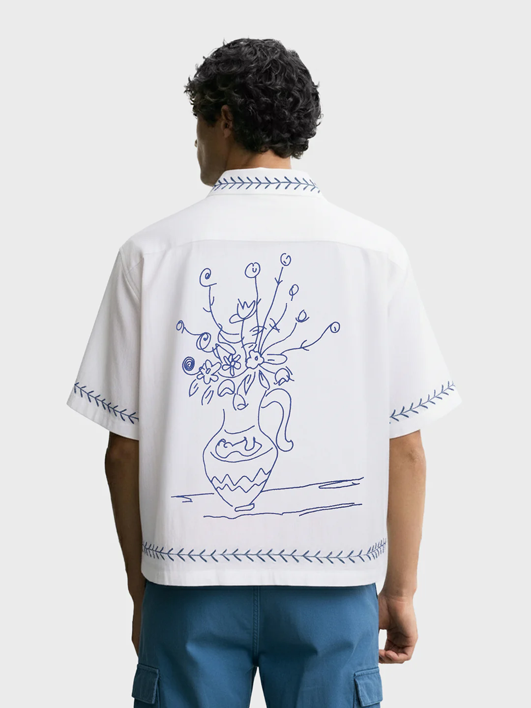 Men's White Relaxed Fit Embroided Resort Wear Shirt