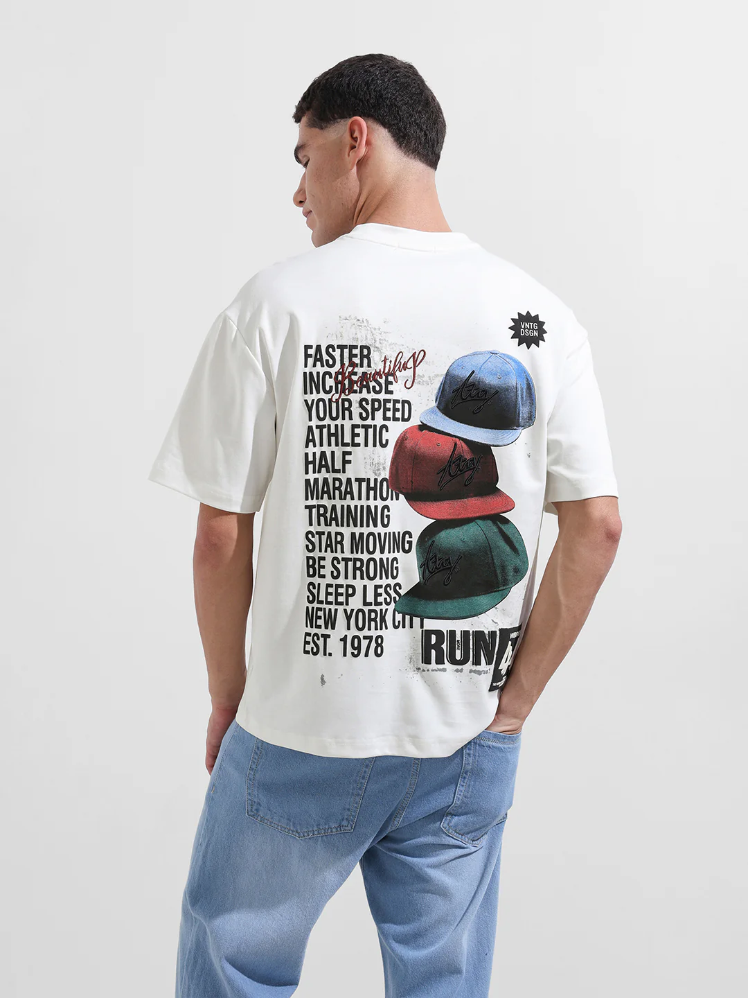 Men's White Relaxed Fit Embroided 240 GSM Street Wear T-Shirt - Image 5