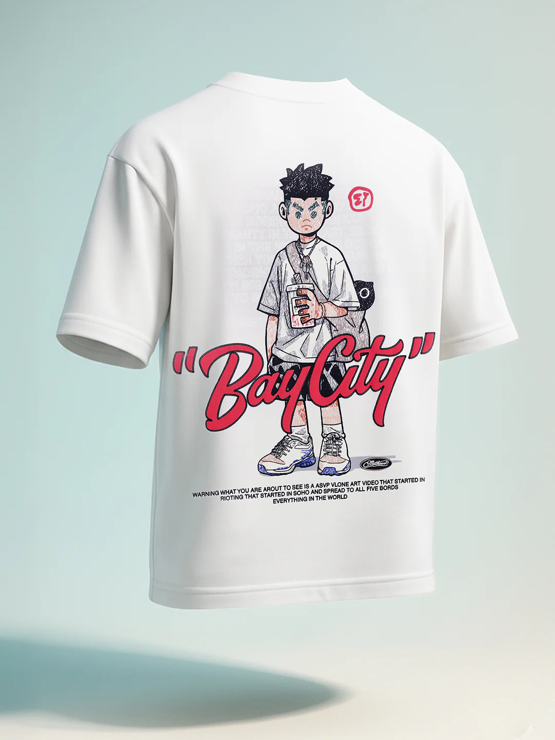 Men's White Relaxed Fit Embroided 240 GSM Street Wear T-Shirt - Image 7