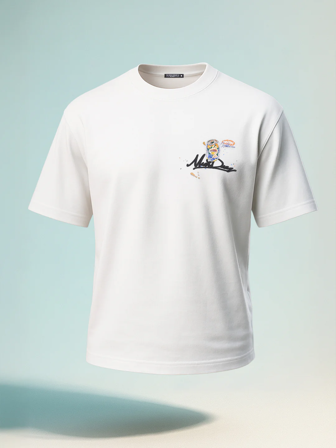 Men's White Relaxed Fit Embroided 240 GSM Casual T-Shirt - Image 10