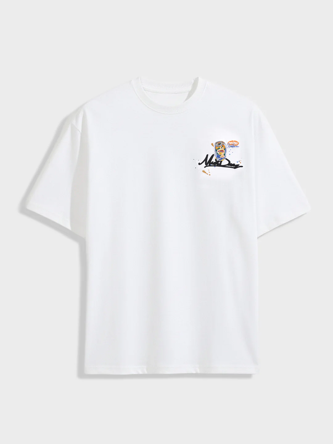 Men's White Relaxed Fit Embroided 240 GSM Casual T-Shirt - Image 3