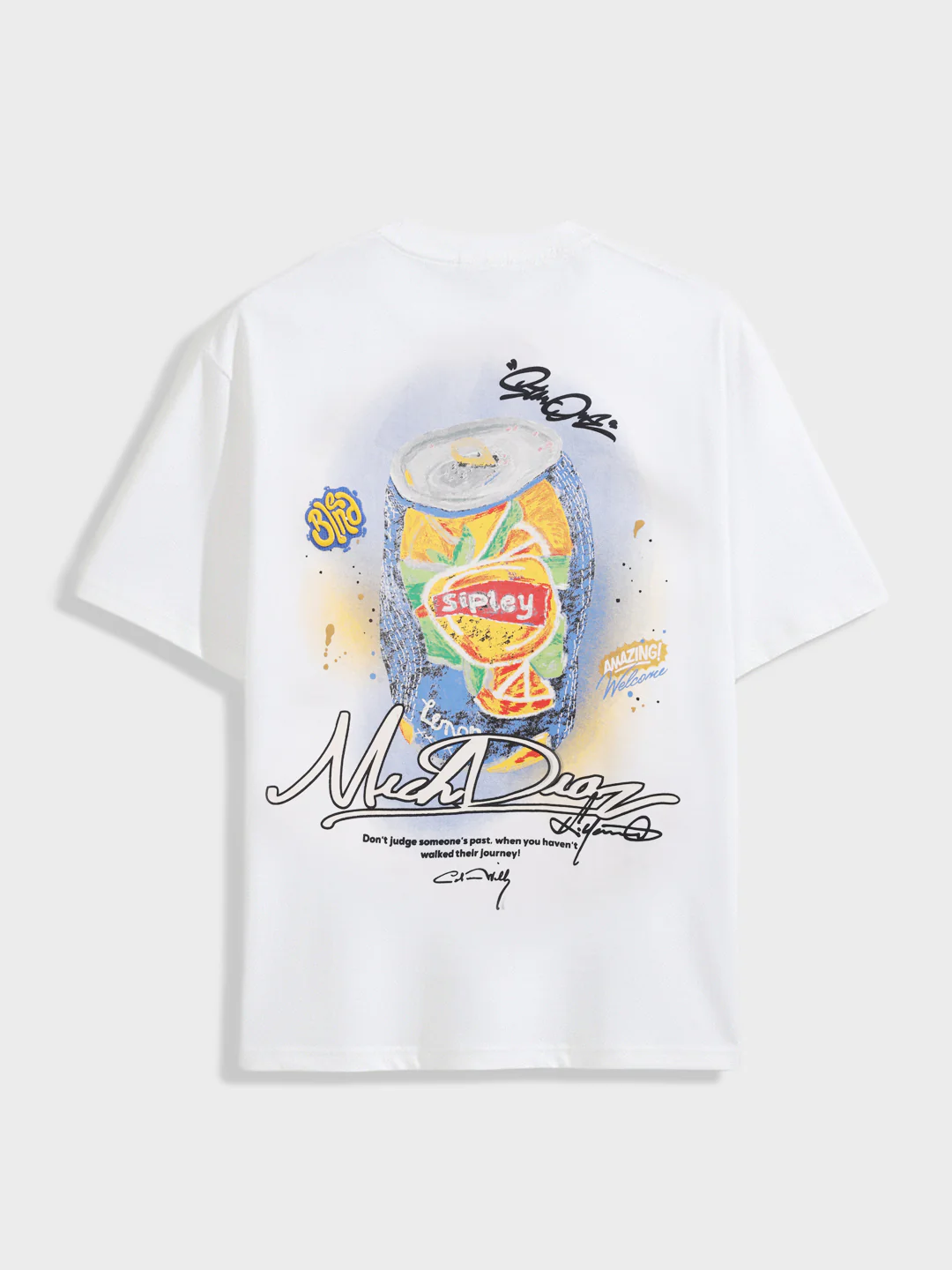 Men's White Relaxed Fit Embroided 240 GSM Casual T-Shirt - Image 5