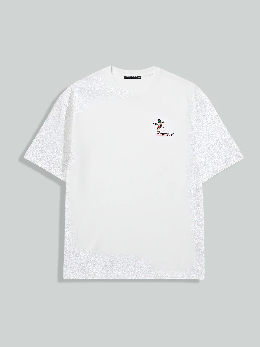 Men's White Relaxed Fit Embroided 240 GSM Casual T-Shirt - Image 3