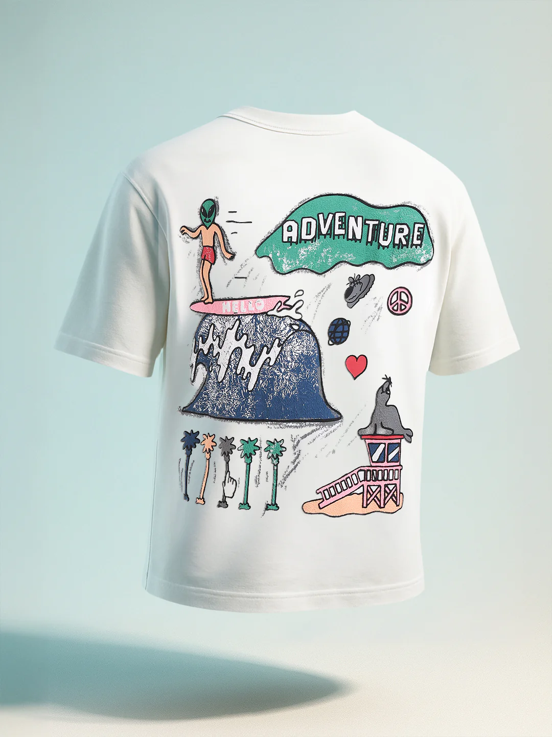 Men's White Relaxed Fit Embroided 240 GSM Casual T-Shirt - Image 9