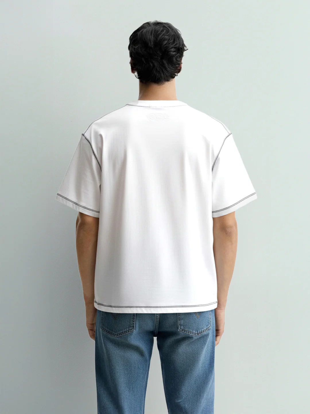 Men's White Relaxed Fit Embroided 240 GSM Casual T-Shirt - Image 2