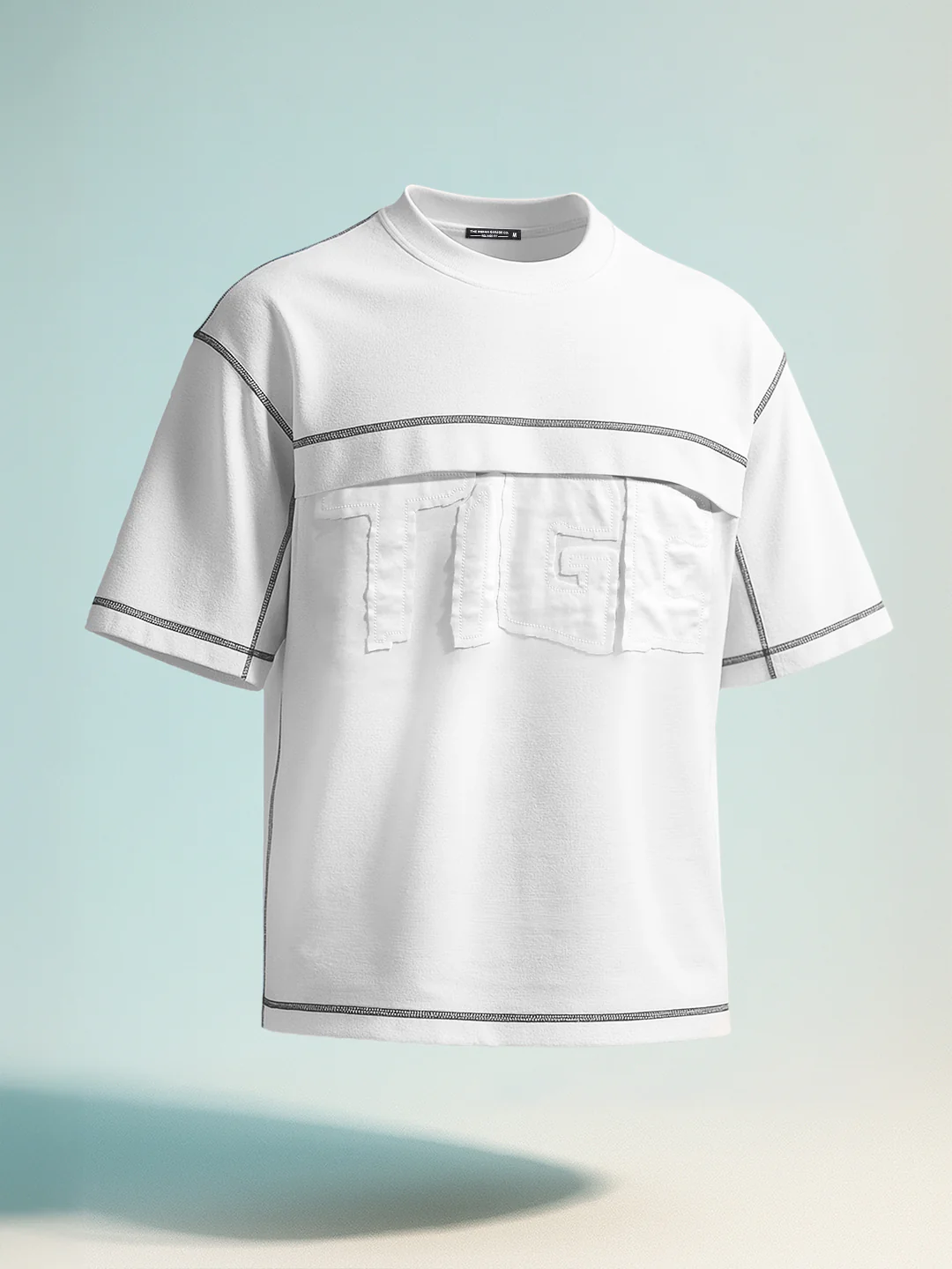 Men's White Relaxed Fit Embroided 240 GSM Casual T-Shirt - Image 8
