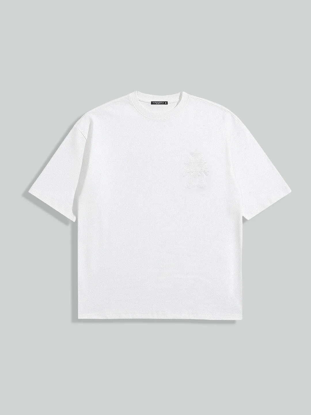 Men's White Relaxed Fit Embroided 240 GSM Casual T-Shirt - Image 9
