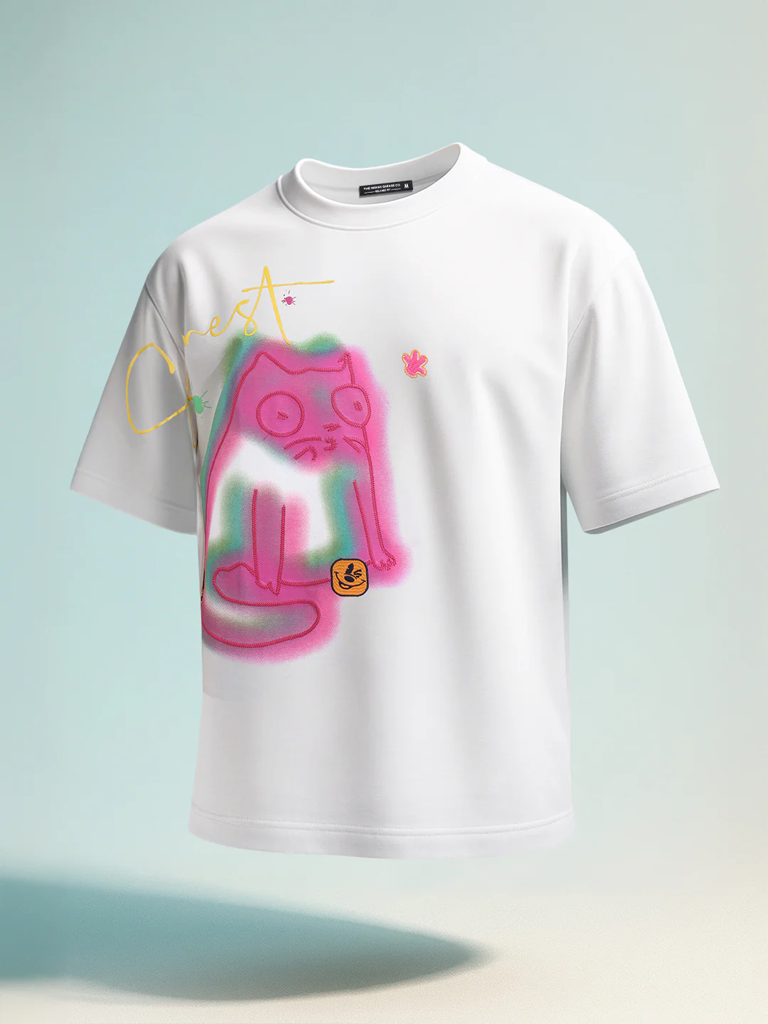 Men's White Relaxed Fit Embroided 240 GSM Casual T-Shirt - Image 3