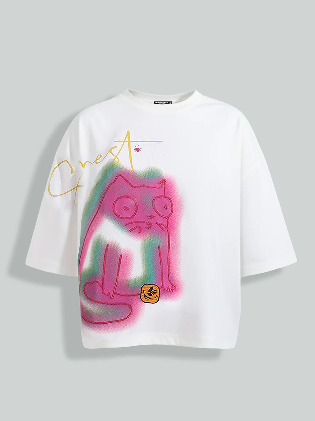 Men's White Relaxed Fit Embroided 240 GSM Casual T-Shirt - Image 8