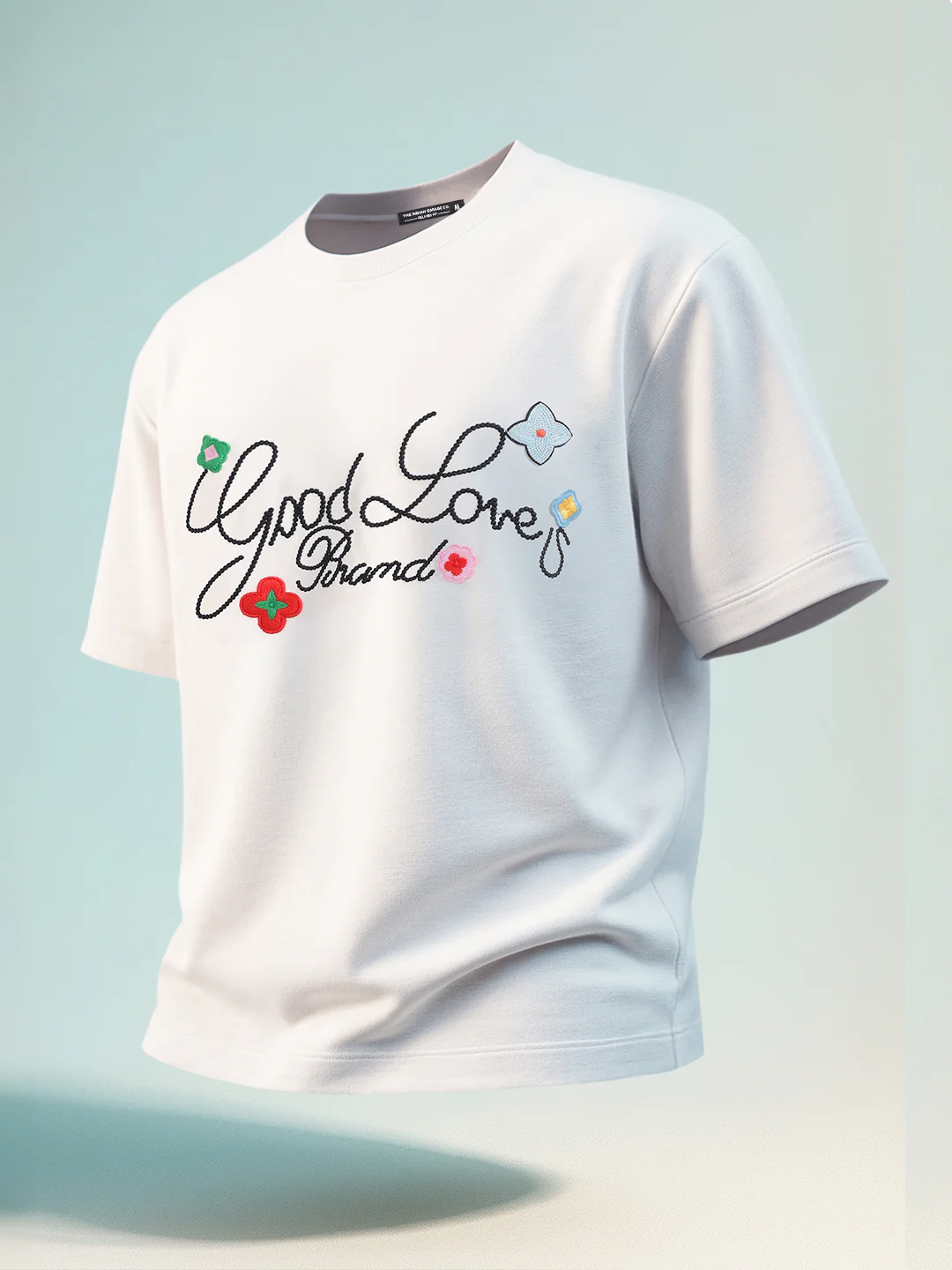Men's White Relaxed Fit Embroided 240 GSM Resort Wear T-Shirt - Image 3