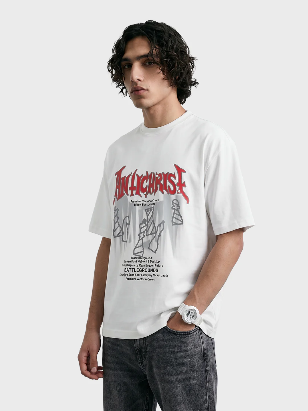 Men's White Relaxed Fit Graphic Printed 240 GSM Casual T-Shirt - Image 4