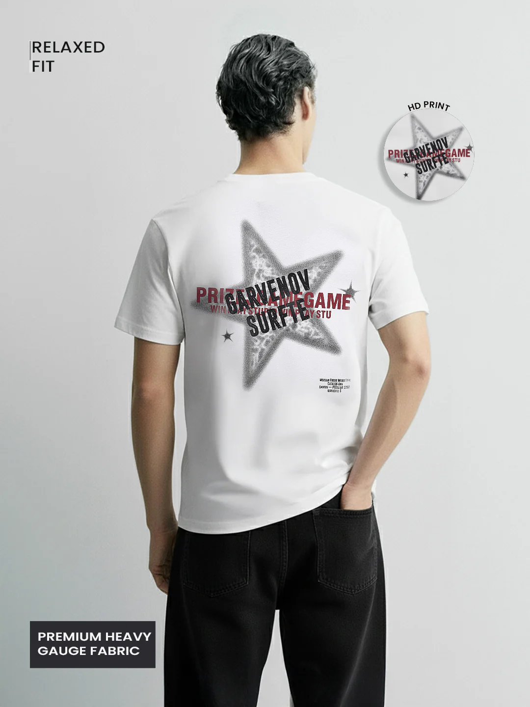 Men's White Relaxed Fit Graphic Printed 240 GSM Casual T-Shirt