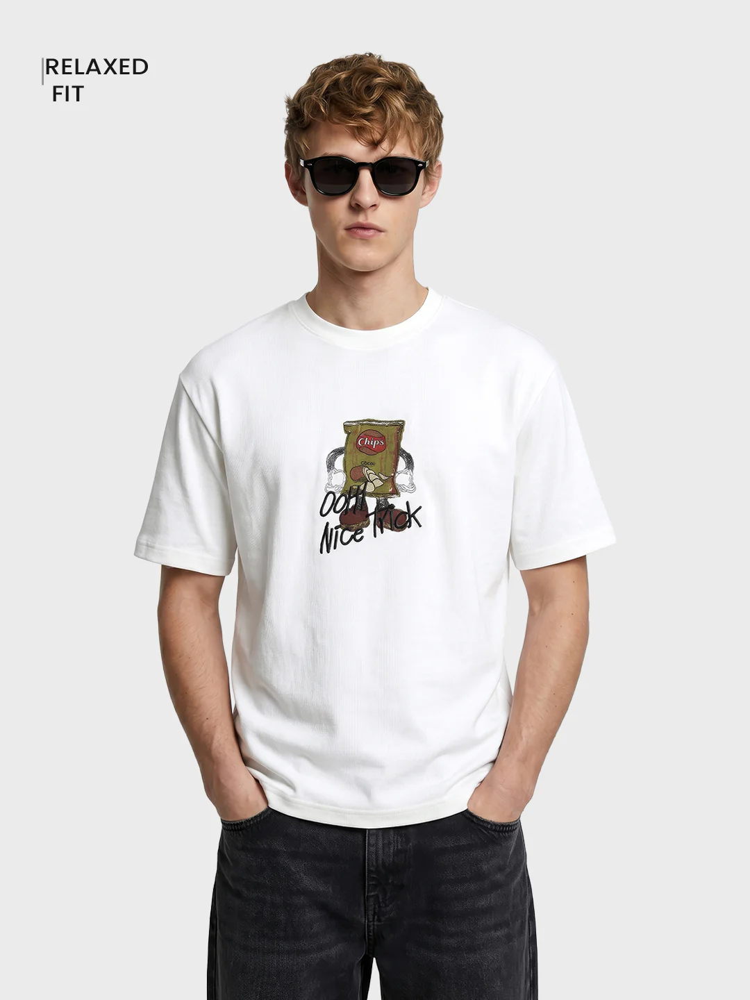Men's White Relaxed Fit Graphic Printed Casual T-Shirts - Image 2