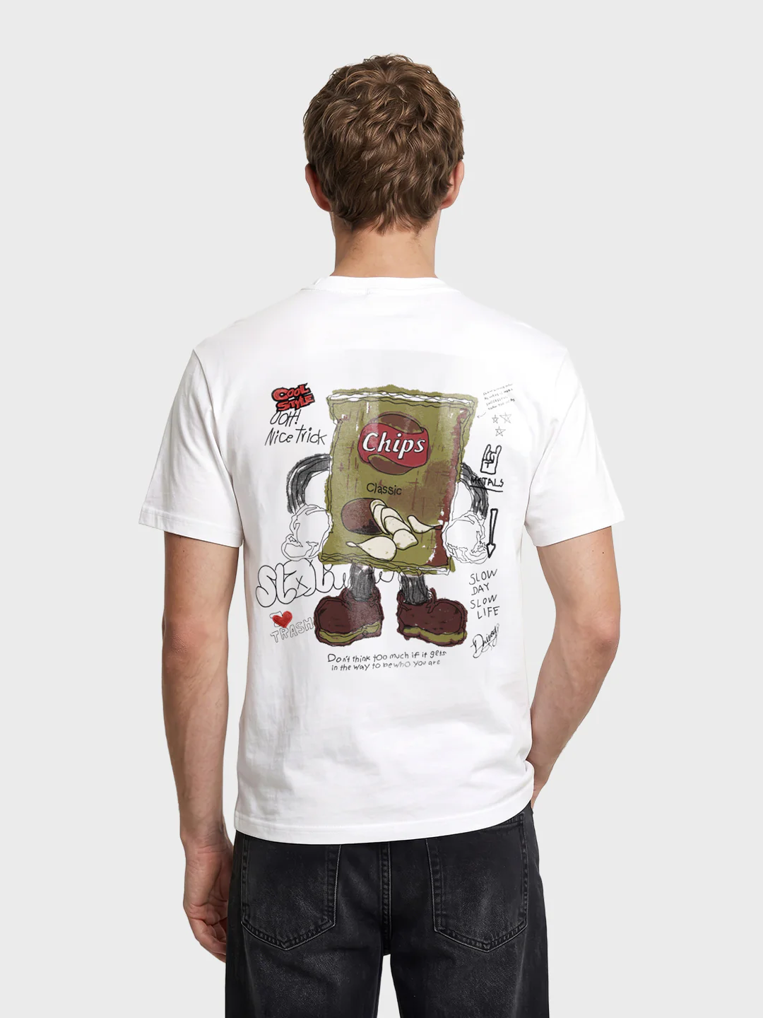 Men's White Relaxed Fit Graphic Printed Casual T-Shirts - Image 5