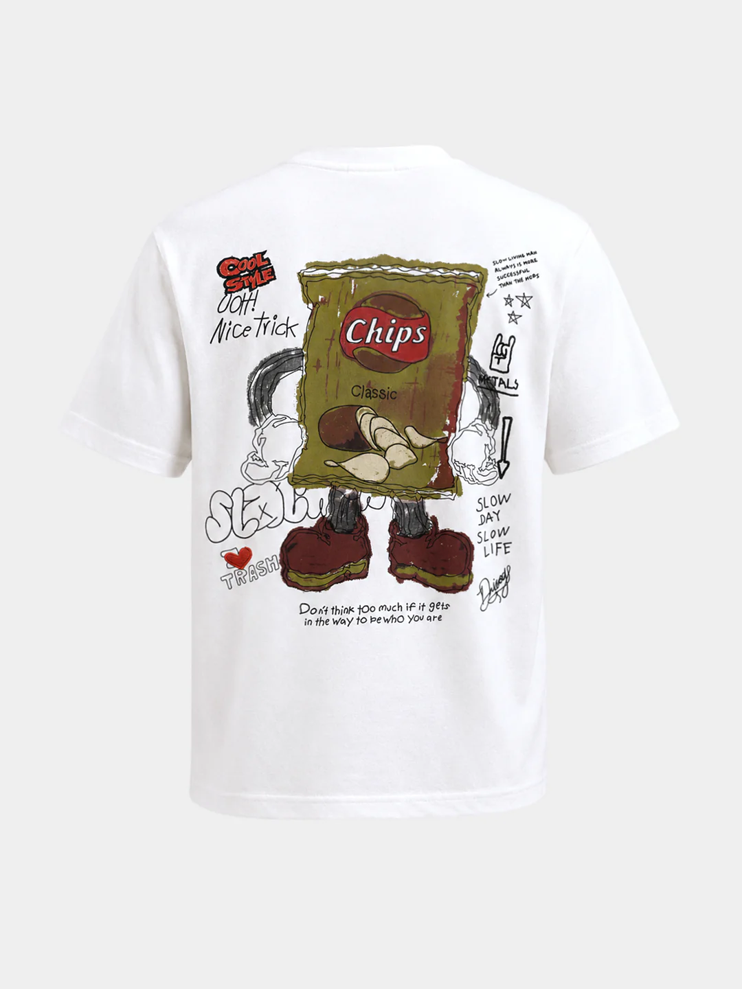 Men's White Relaxed Fit Graphic Printed Casual T-Shirts - Image 7