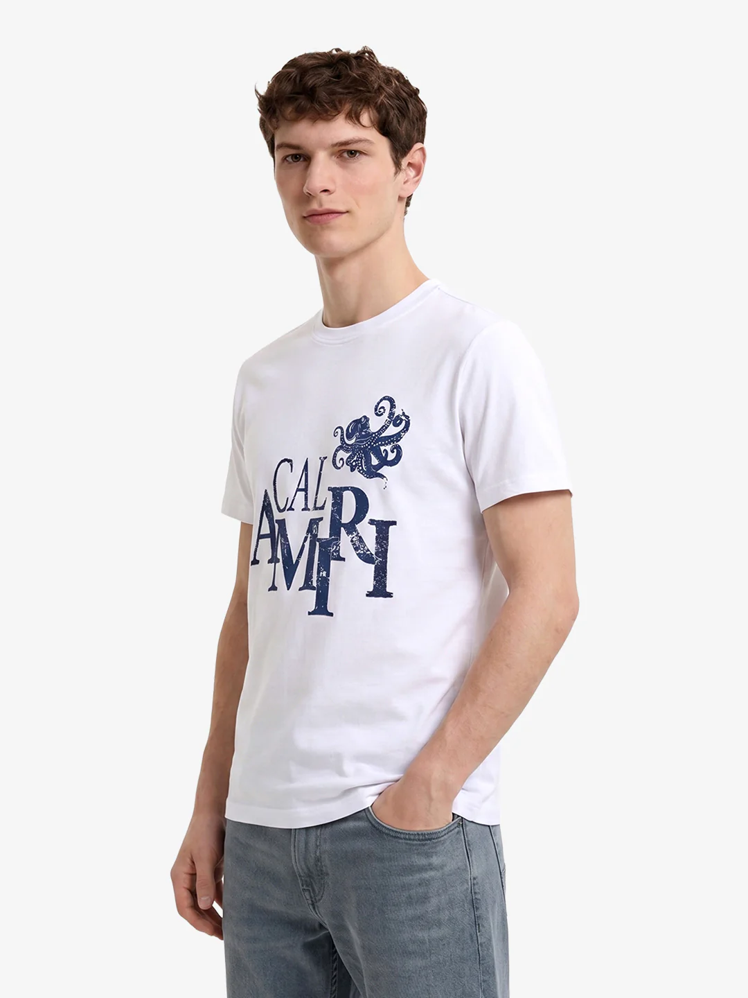 Men's White Relaxed Fit Graphic Printed Casual T-Shirts - Image 4