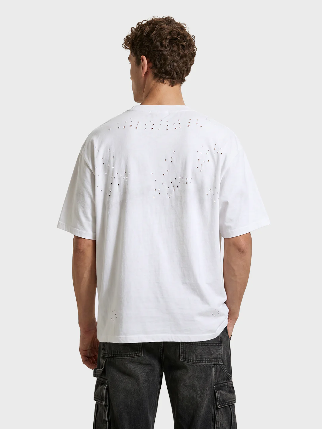 Men's White Relaxed Fit Graphic Printed 240 GSM Street Wear T-Shirt - Image 5