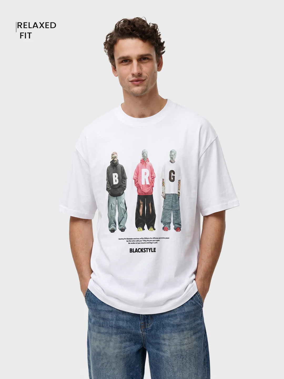 Men's White Relaxed Fit Graphic Printed 240 GSM Street Wear T-Shirt - Image 2