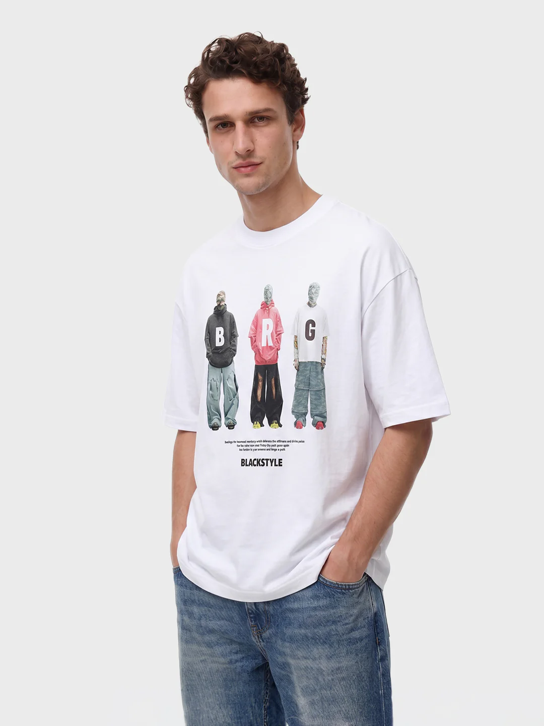 Men's White Relaxed Fit Graphic Printed 240 GSM Street Wear T-Shirt - Image 4