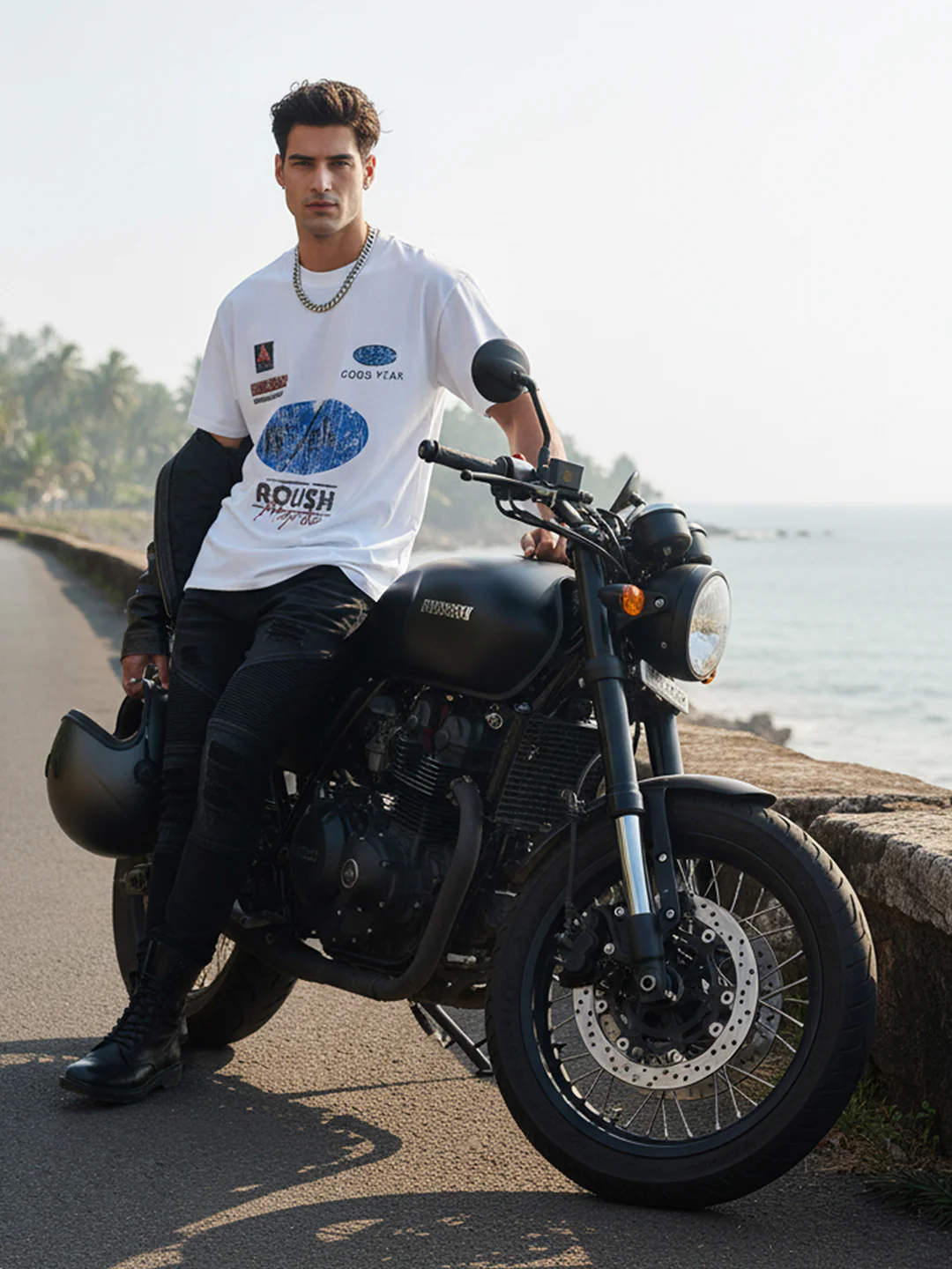 Men's White Relaxed Fit Graphic Printed 240 GSM Street Wear T-Shirt - Image 4