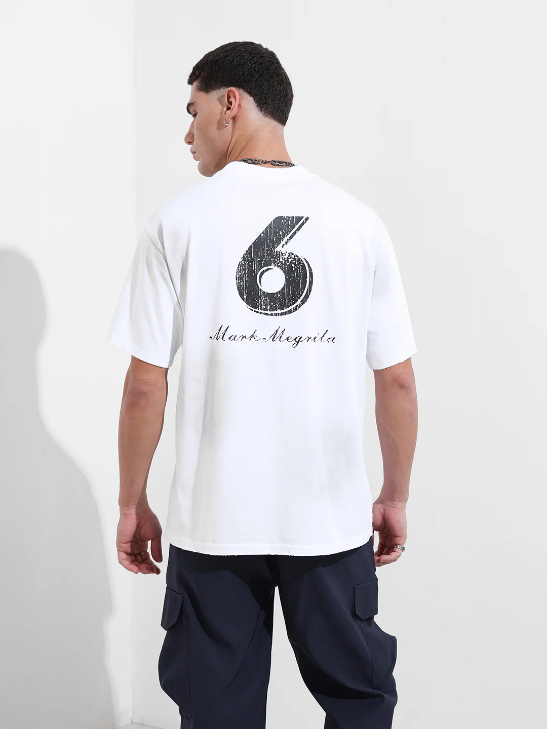 Men's White Relaxed Fit Graphic Printed 240 GSM Street Wear T-Shirt - Image 6