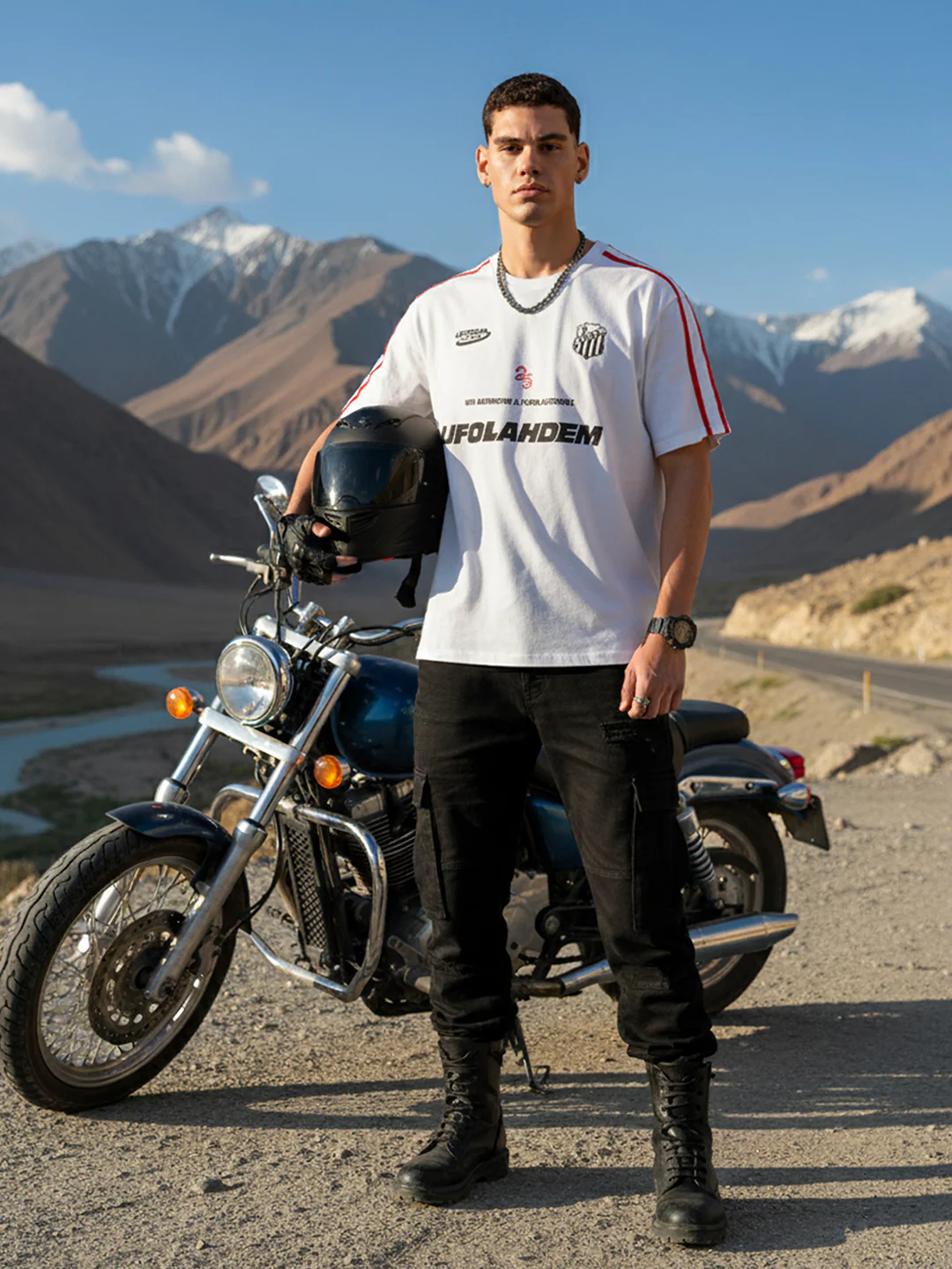 Men's White Relaxed Fit Graphic Printed 240 GSM Street Wear T-Shirt - Image 4