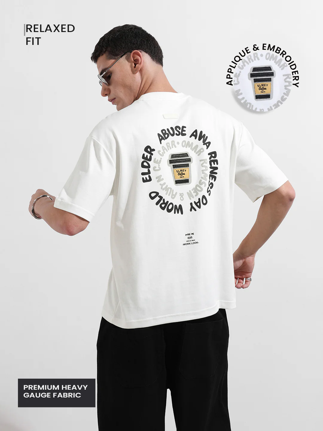 Men's White Relaxed Fit Printed 240 GSM Street Wear T-Shirt - Image 5