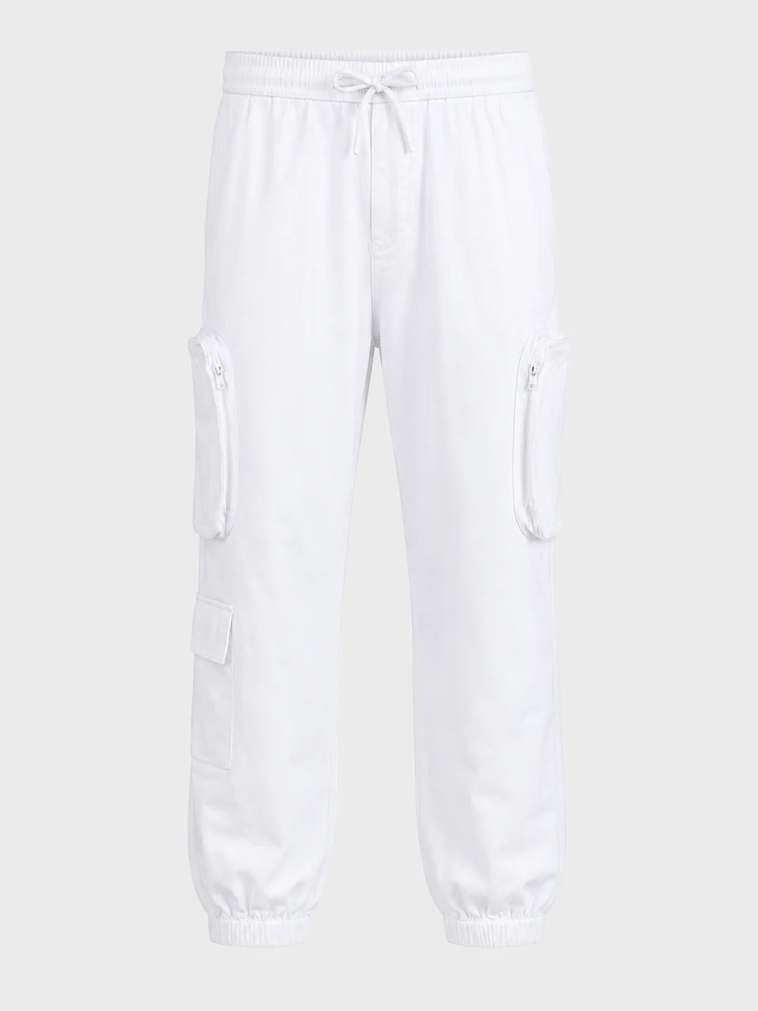 Men's White Relaxed Fit Solid Utility Cargo - Image 5