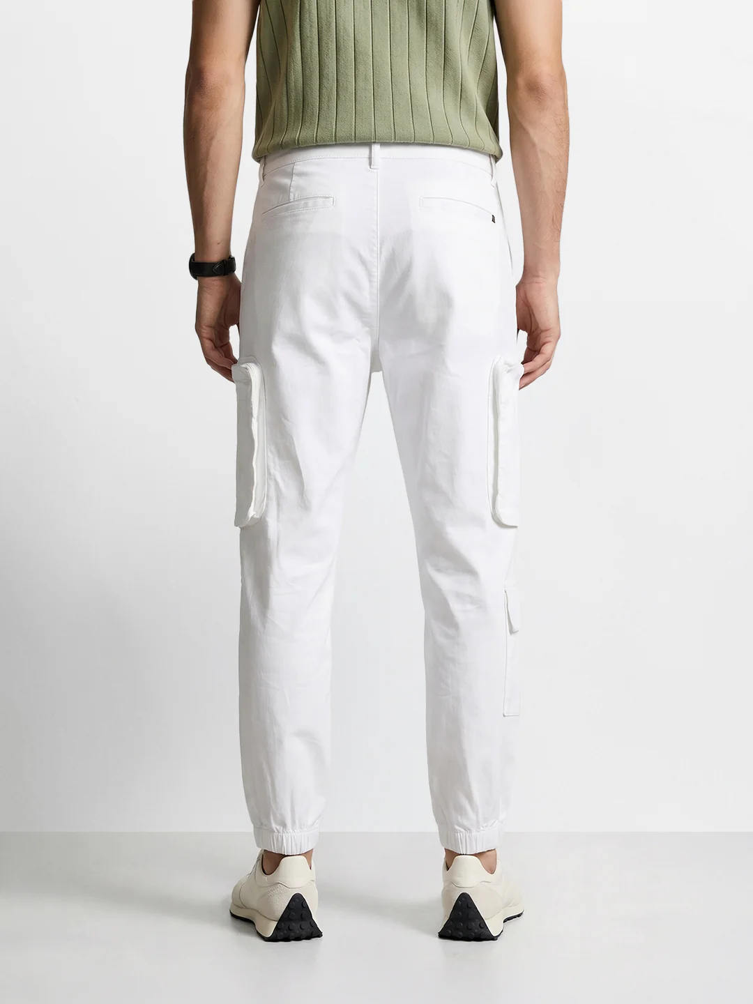 Men's White Relaxed Fit Solid Utility Cargo - Image 7