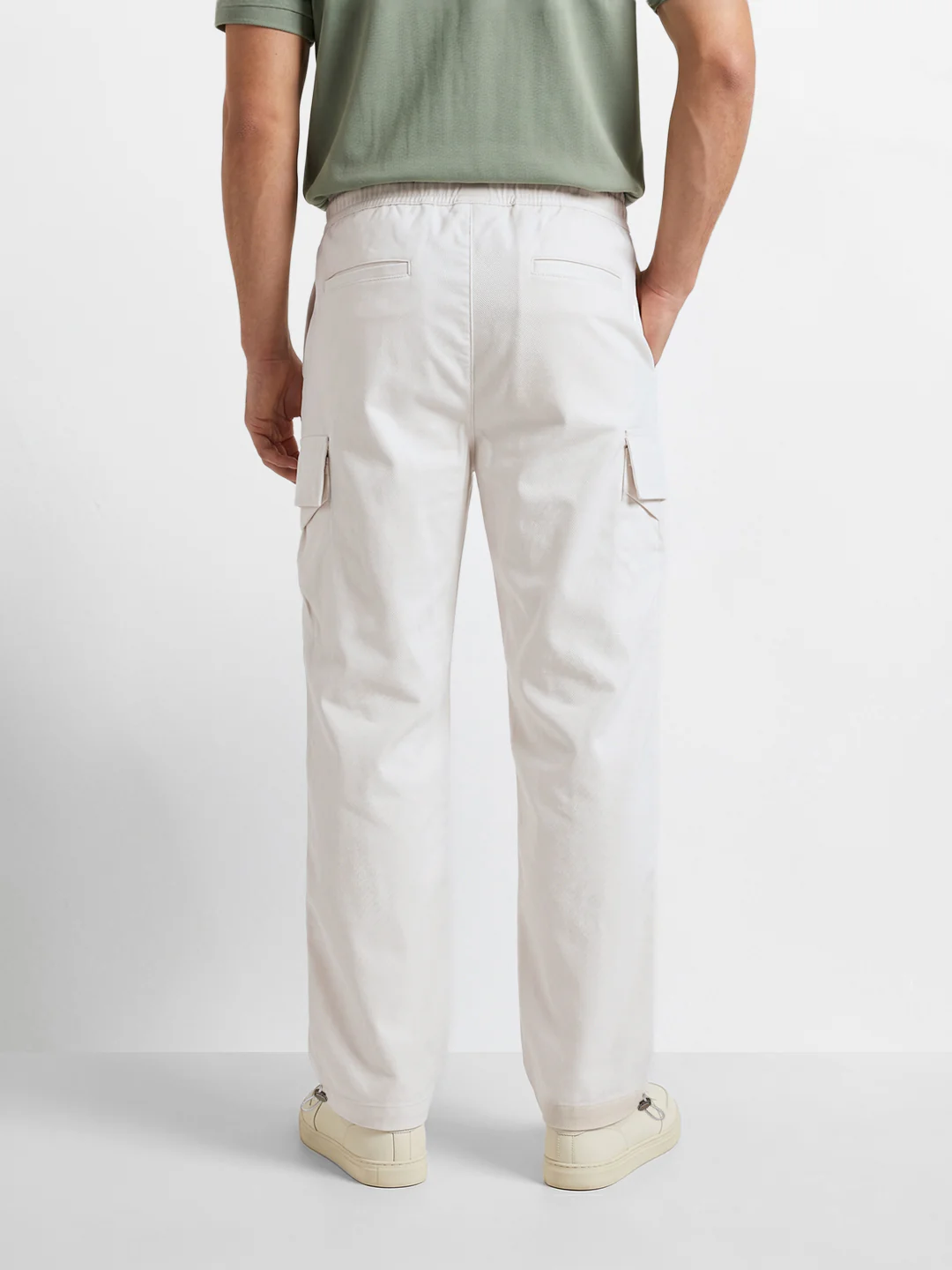 Men's White Relaxed Fit Solid Utility Joggers - Image 5