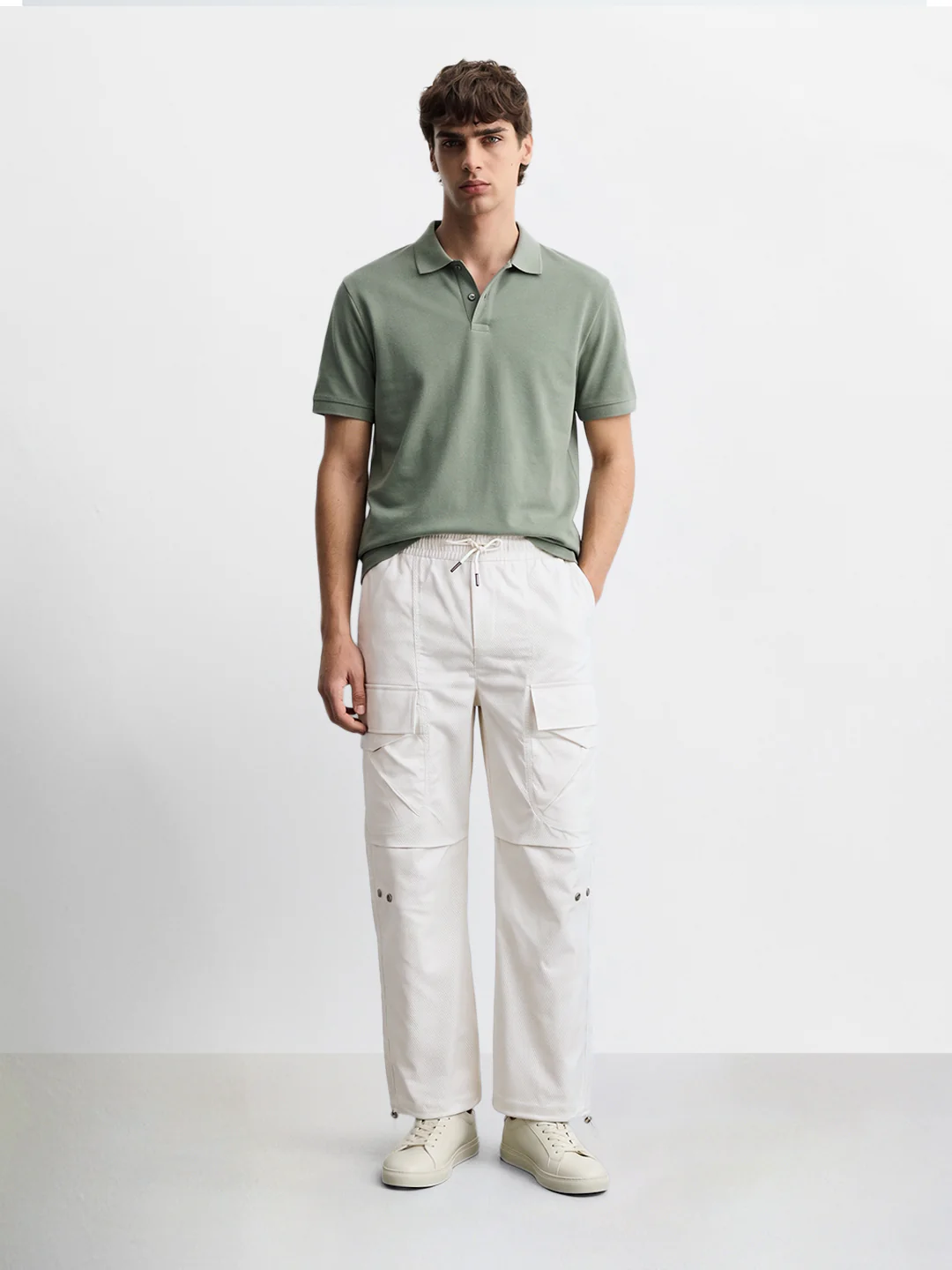 Men's White Relaxed Fit Solid Utility Joggers - Image 6