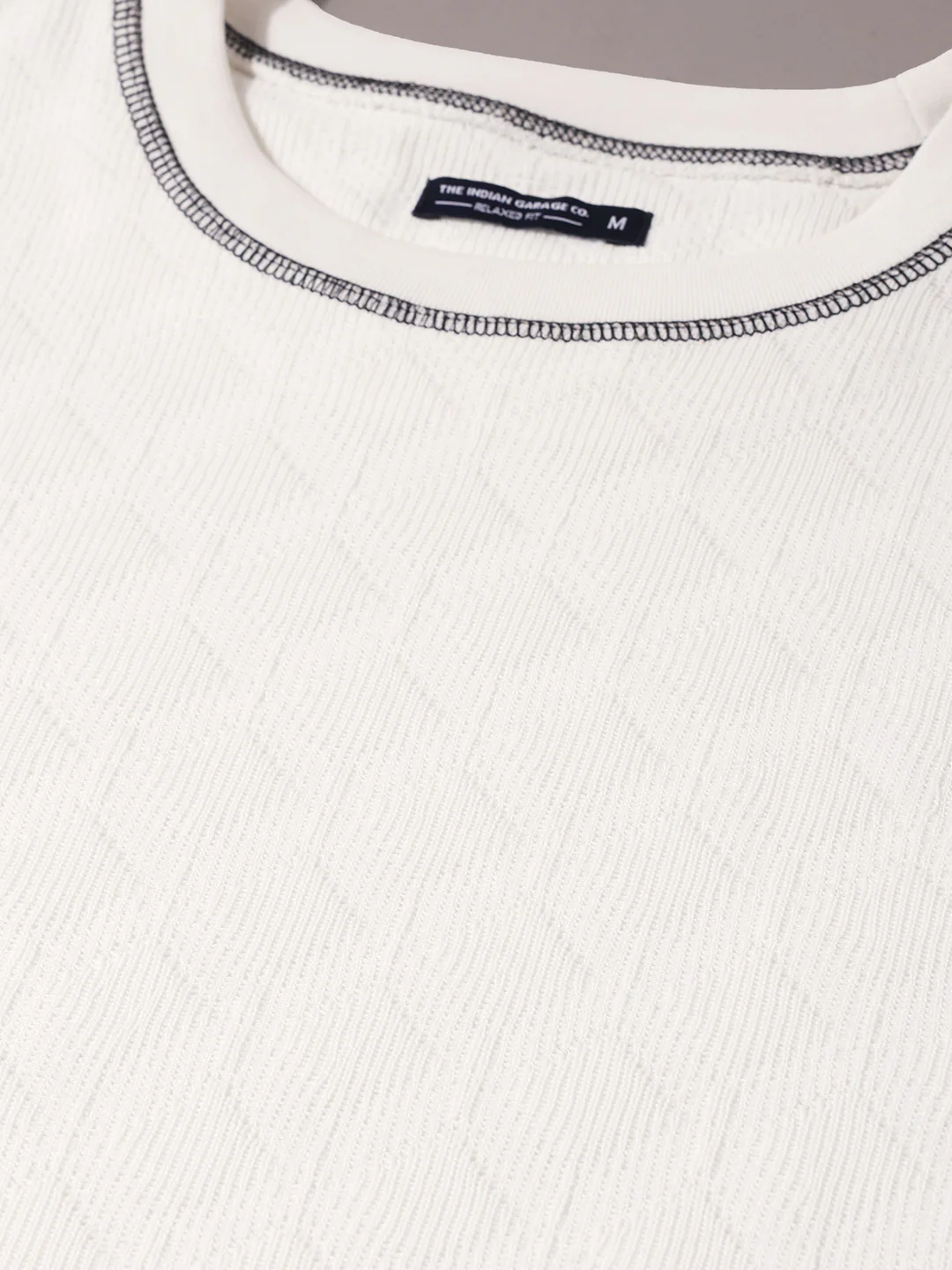 Men's White Relaxed Fit Textured Casual T-Shirts - Image 3