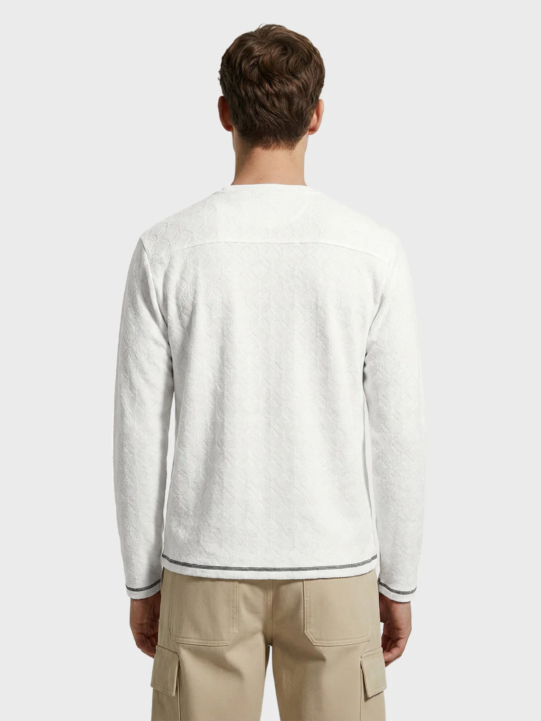 Men's White Relaxed Fit Textured Casual T-Shirts - Image 4