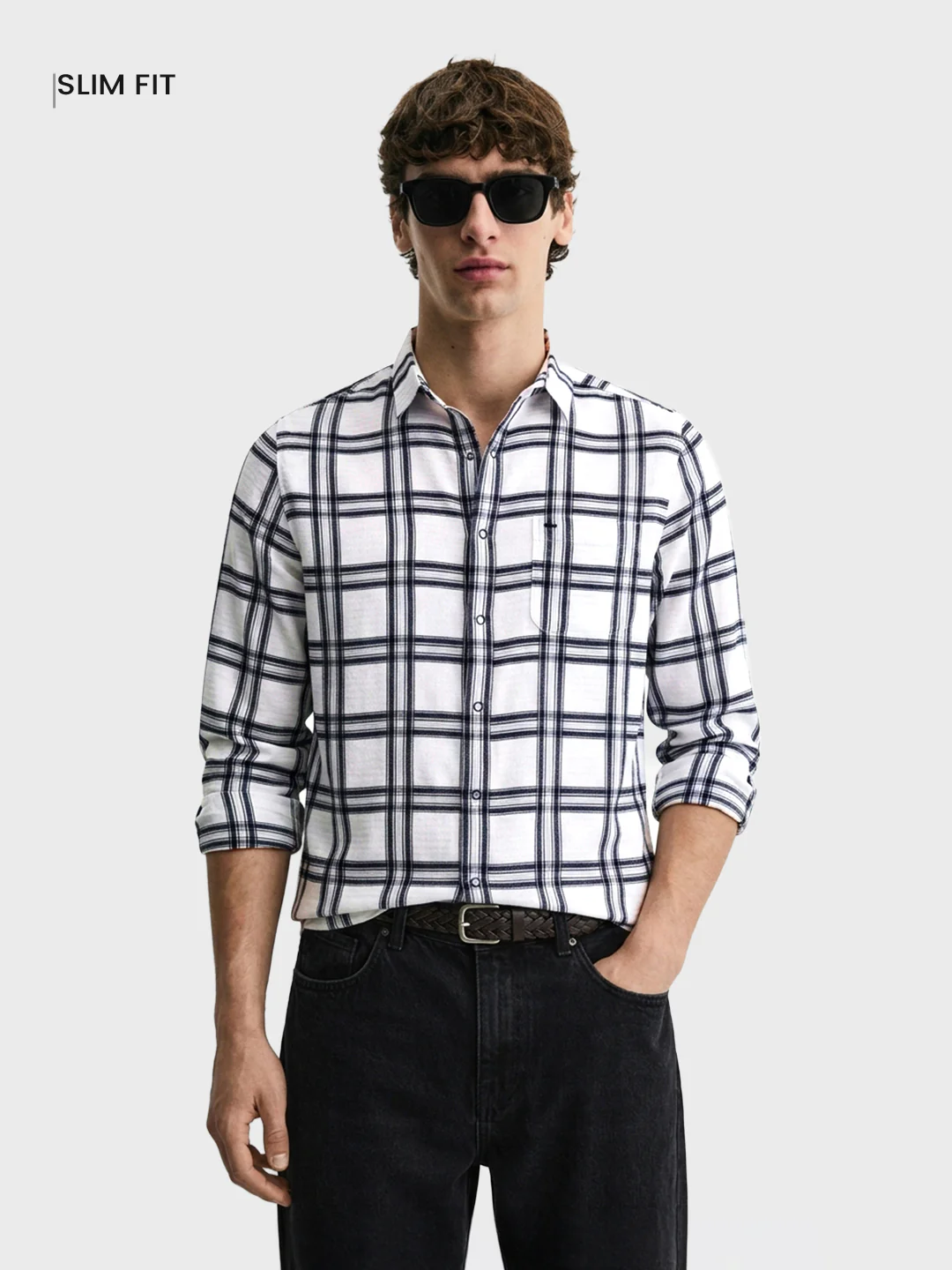 Men's White Slim Fit Checkered Casual Shirt - Image 2
