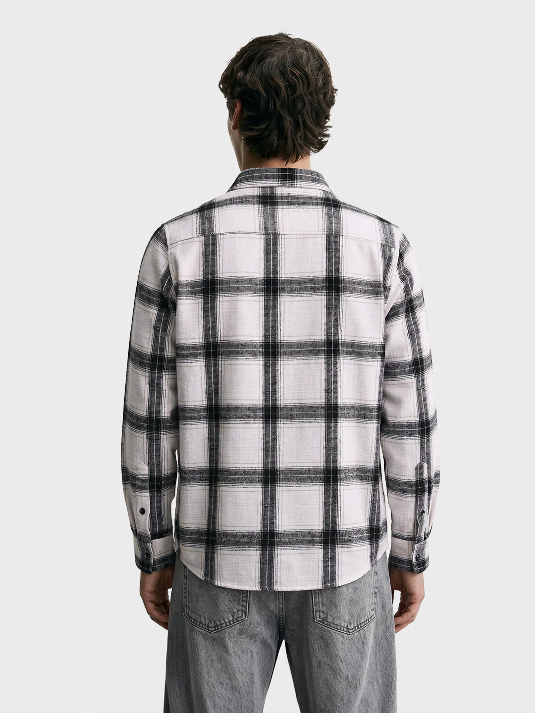 Men's White Slim Fit Checkered Casual Shirt - Image 5