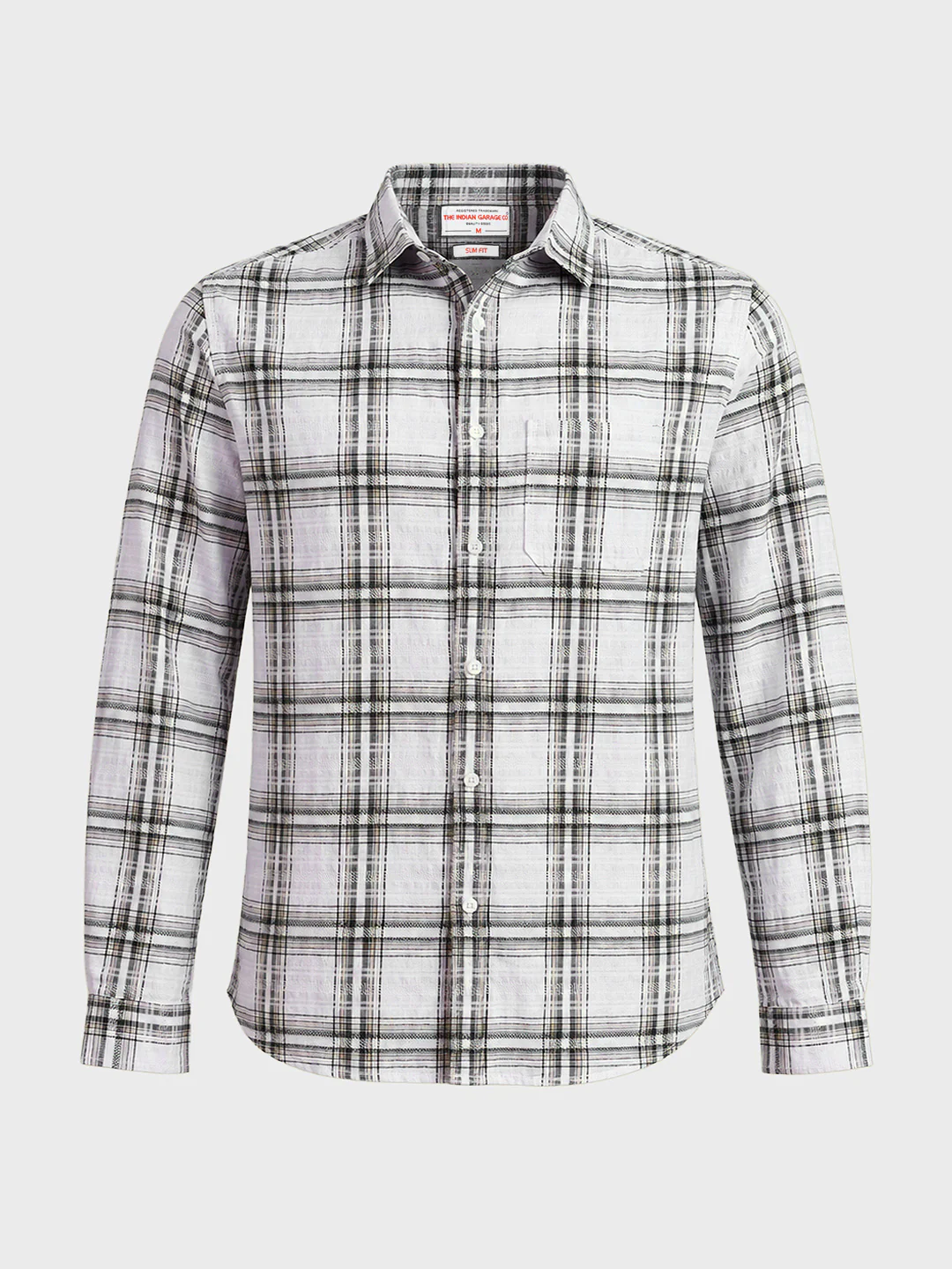 Men's White Slim Fit Checkered Casual Shirt - Image 6