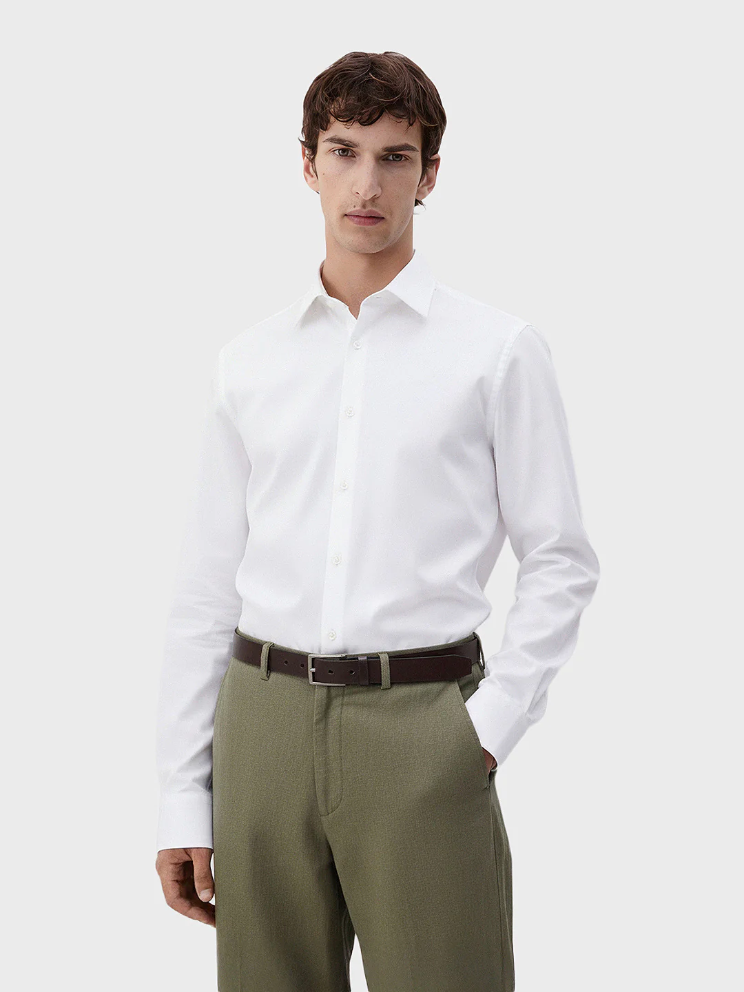 Men's White Slim Fit Geometric Print Formal Shirt