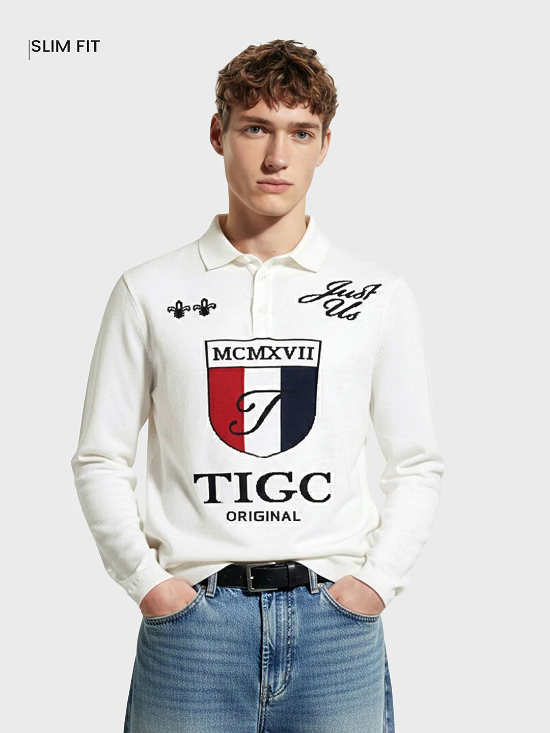 Men's White Slim Fit Graphic Printed Casual Polo T-Shirt - Image 2