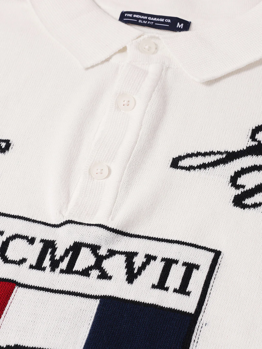 Men's White Slim Fit Graphic Printed Casual Polo T-Shirt - Image 3