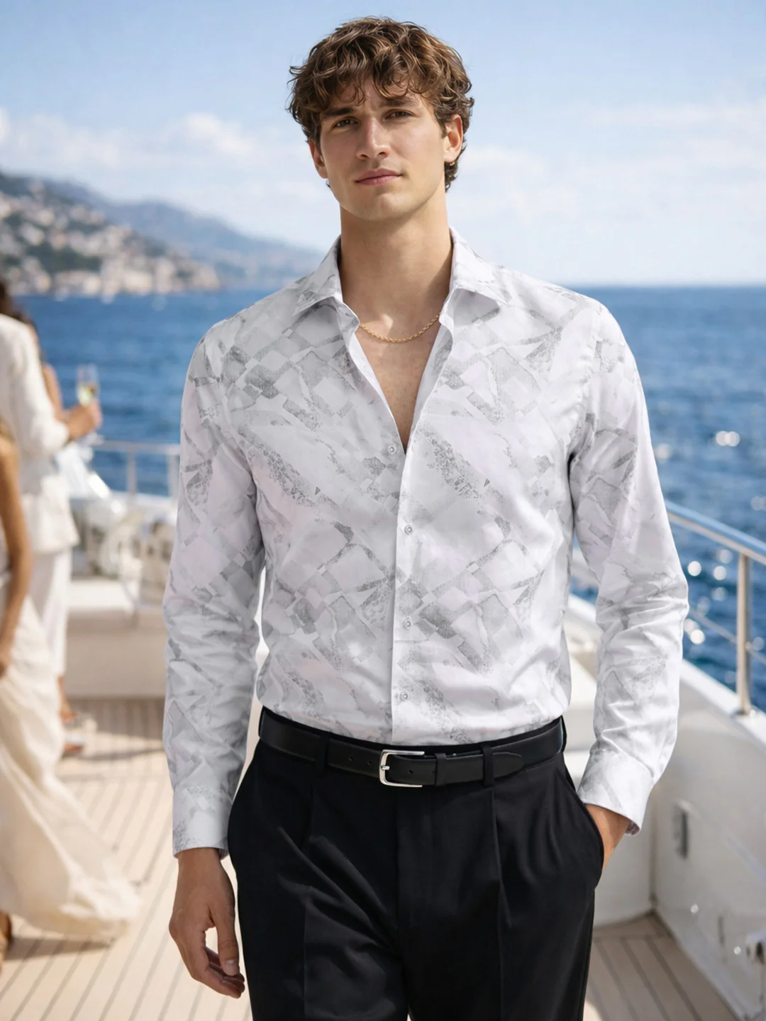 Men's White Slim Fit Printed Casual Shirt