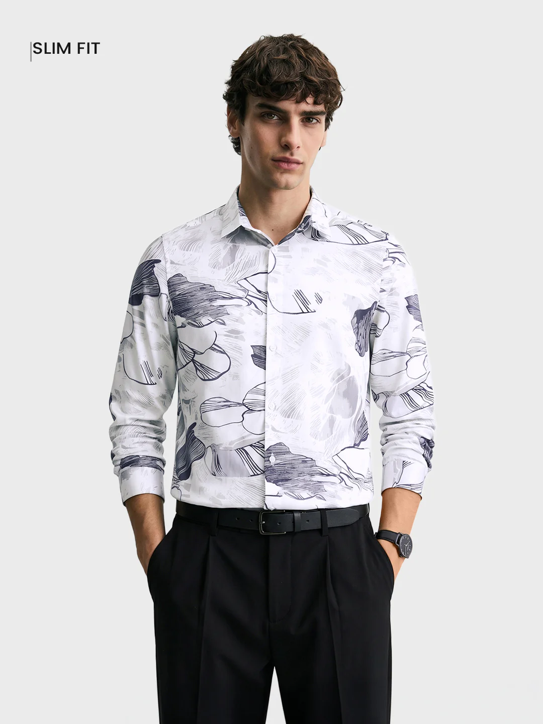 Men's White Slim Fit Printed Party Wear Shirt - Image 2
