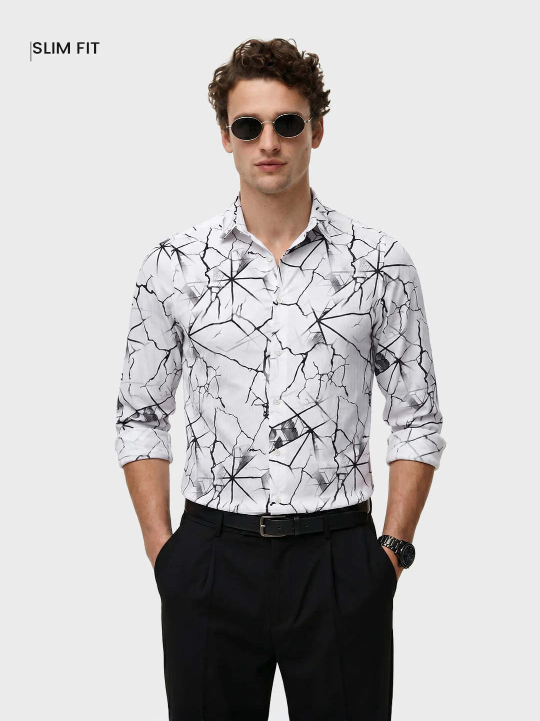 Men's White Slim Fit Printed Party Wear Shirt - Image 2