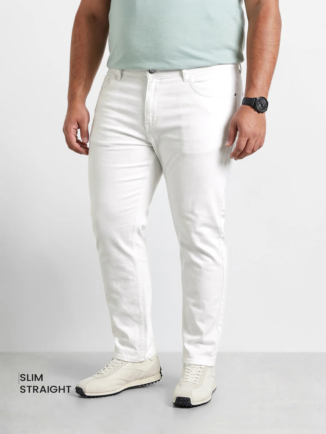 Men's White Slim Fit Solid Casual Jeans