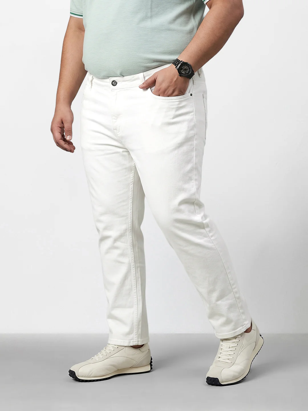 Men's White Slim Fit Solid Casual Jeans - Image 2