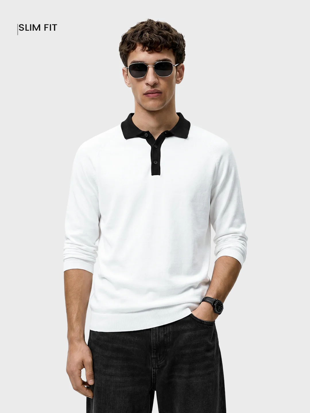 Men's White Slim Fit Solid Casual Polos T-Shirt - Image 2