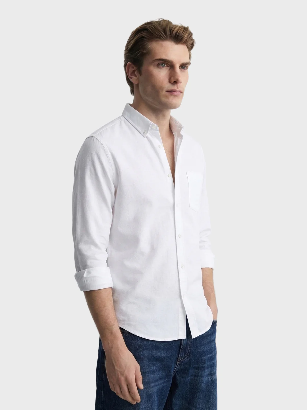 Men's White Slim Fit Solid Casual Shirt - Image 4